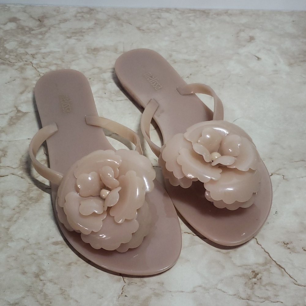 Melissa Old Pink Floral Flip Floss Women's Sandals Size  8